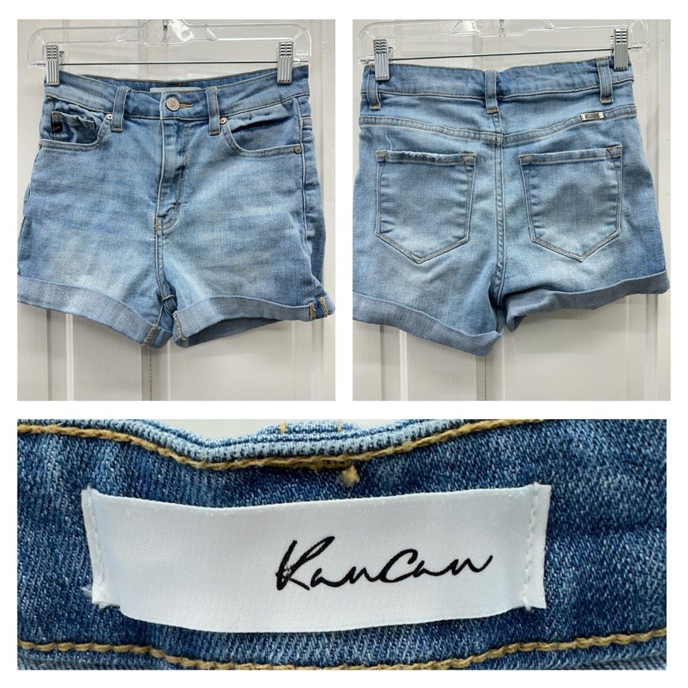 KanCan denim jean shorts women's small lay‎ flat waist is 13 fold over hem